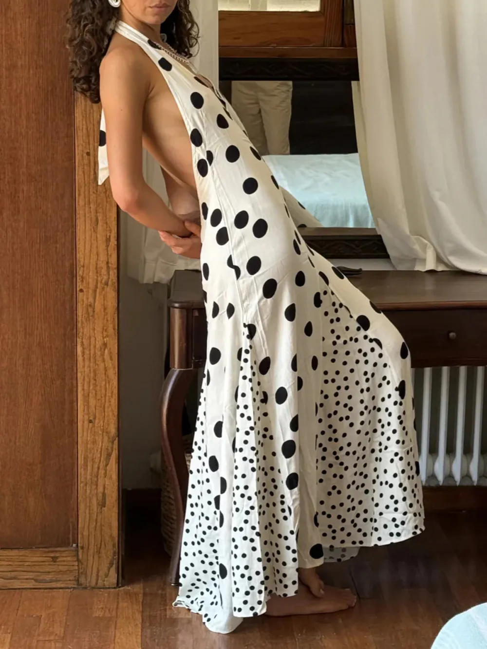 Casual Style V-neck Polka Dot Dress