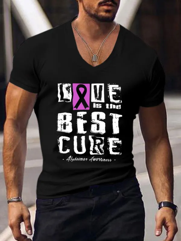 Love is the best cure  Alzheimer's Disease Awareness Men's Print T-Shirt