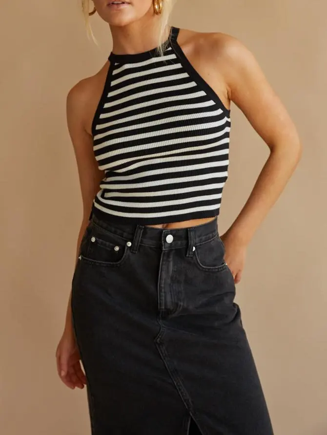 Cheyenne Striped Halter Tank Top