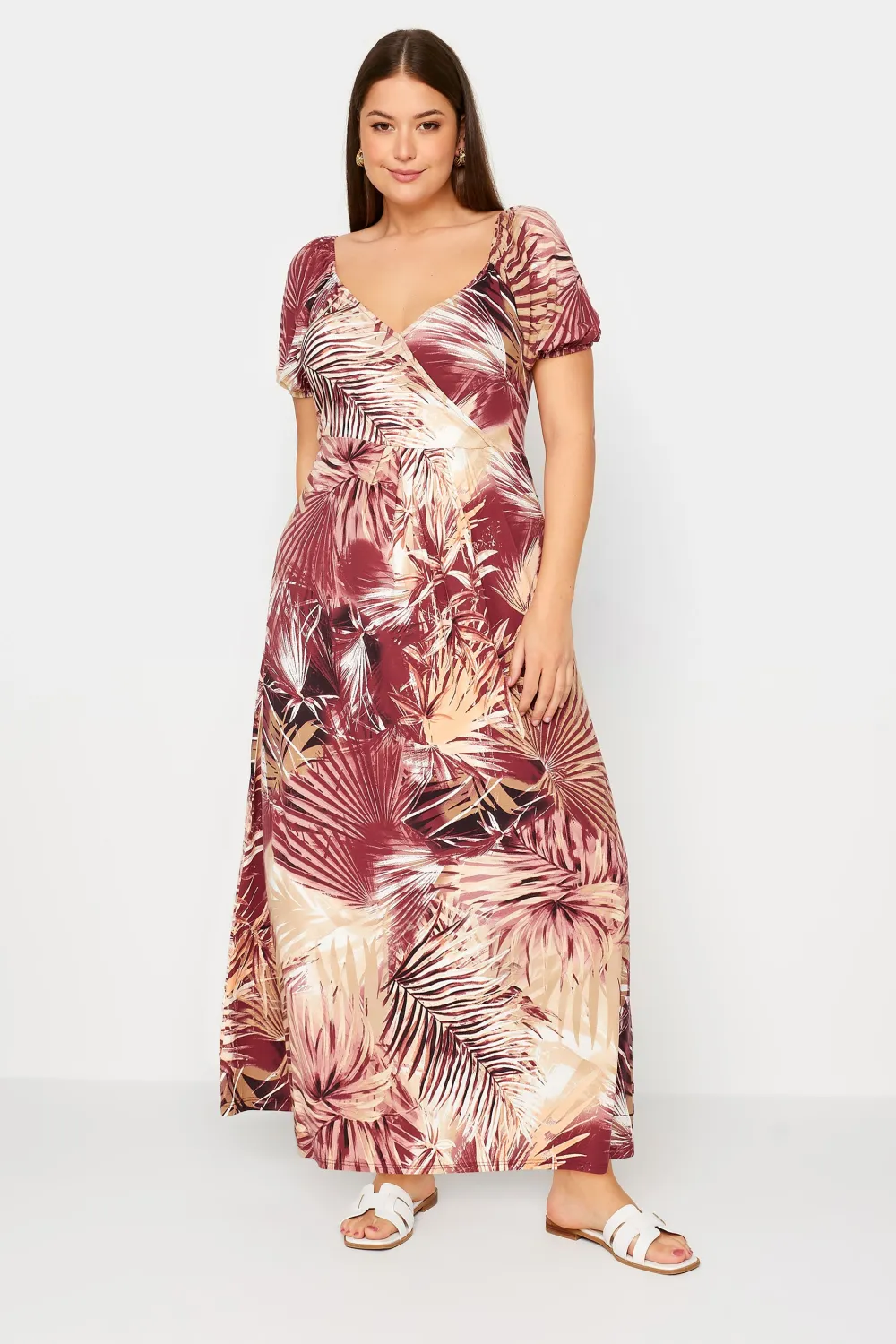 YOURS Curve Red Leaf Print Wrap Maxi Dress