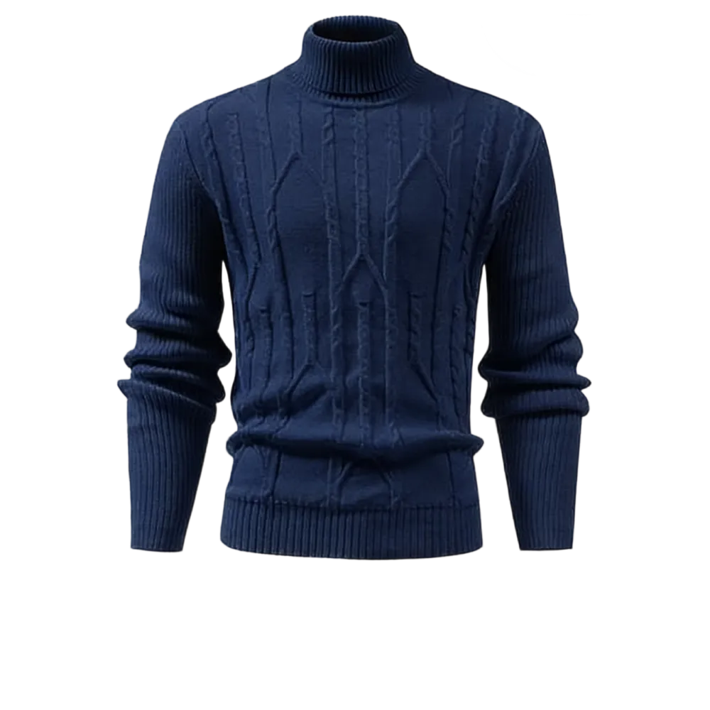 Men's turtleneck warm sweater, retro cable knit style