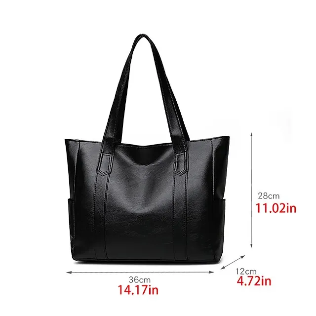 Women's Handbag Tote Shoulder Bag PU Leather Office Shopping Daily Zipper Solid Color Black Red Purple