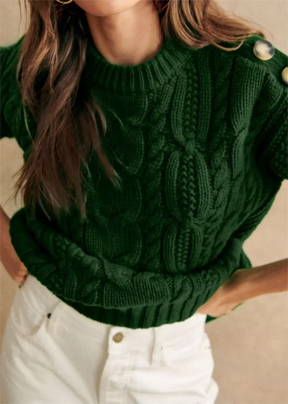 Button Detail Navy Chunky Sweater