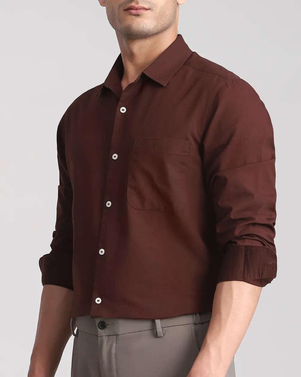 Leisure Simple Daily Slim-Fit Breathable Maroon Shirt
