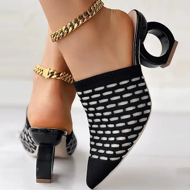 Women's Mules Plus Size Daily Sculptural Heel Pointed Toe Fashion Elegant Minimalism Elastic Fabric Loafer Solid Color Black Yellow Beige