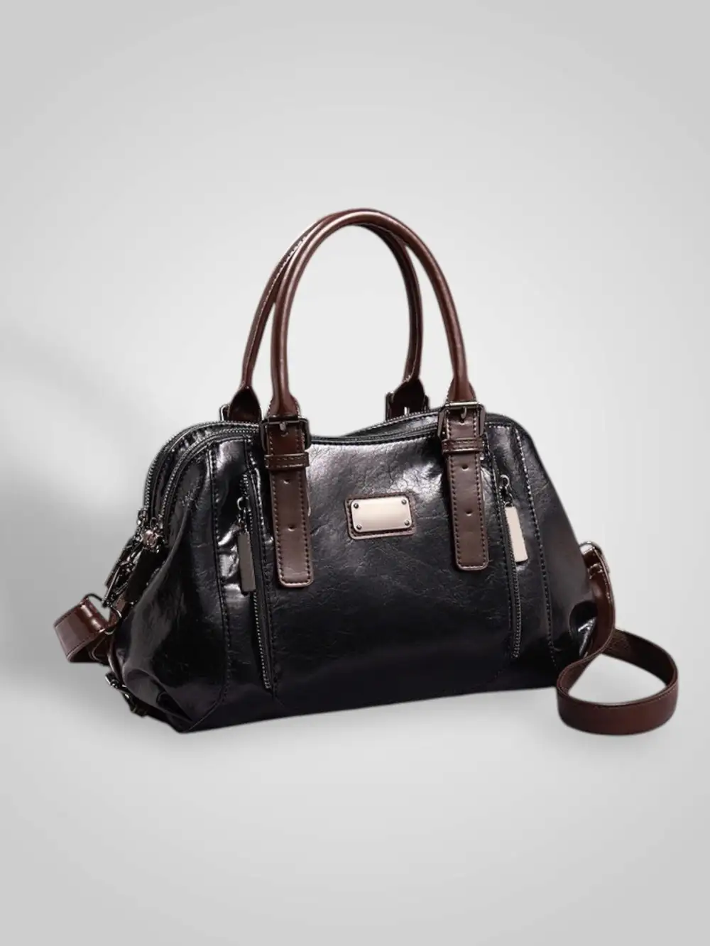Structured Buckle Leather Handbag