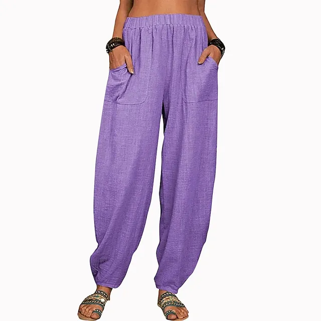 Women's Cotton And Linen Lounge Pants Solid Color Loose Casual Pants Home Street Daily Harem Trousers