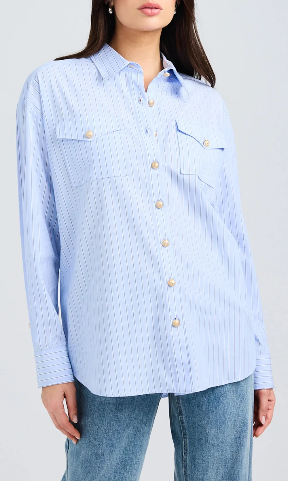 Sky Blue Pinstripe Button-Down Shirt