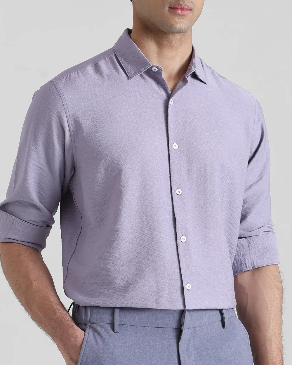 Leisure Simple Comfortable Slim-Fit Breathable Lilac Shirt