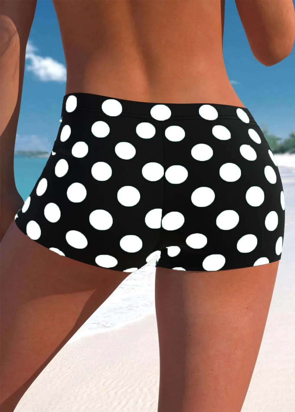 Fake 2in1 Polka Dot Cyan Tankini Top