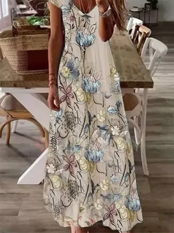 Mesh Geblümt Böhmisch Kurzarm Maxikleid