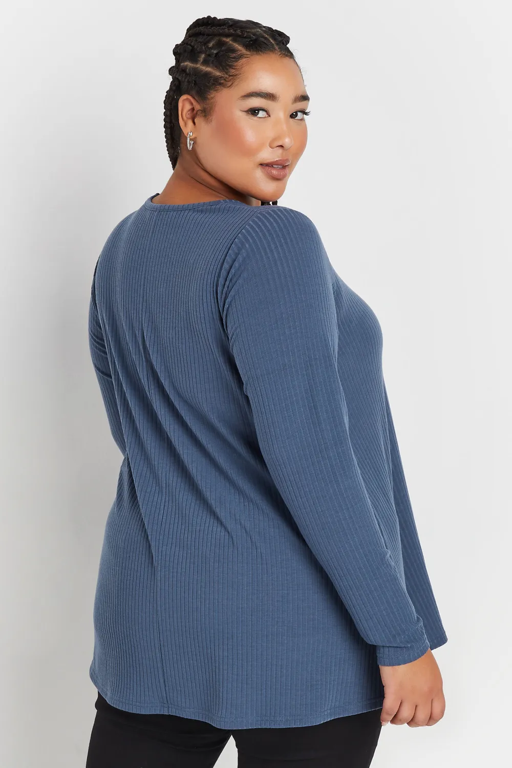 YOURS Curve Black Long Sleeve Ribbed Swing Top