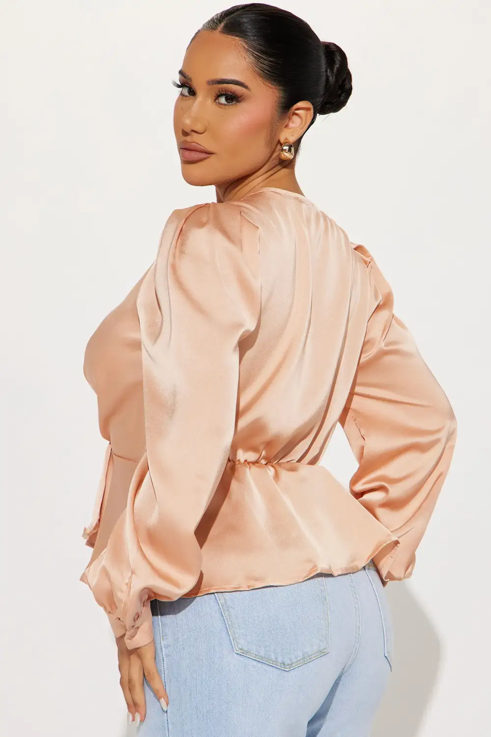 Linda Satin Blouse Top - Champagne