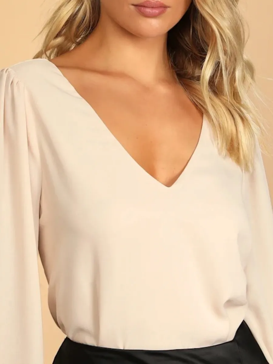 V-Neck Long Sleeve Blouse