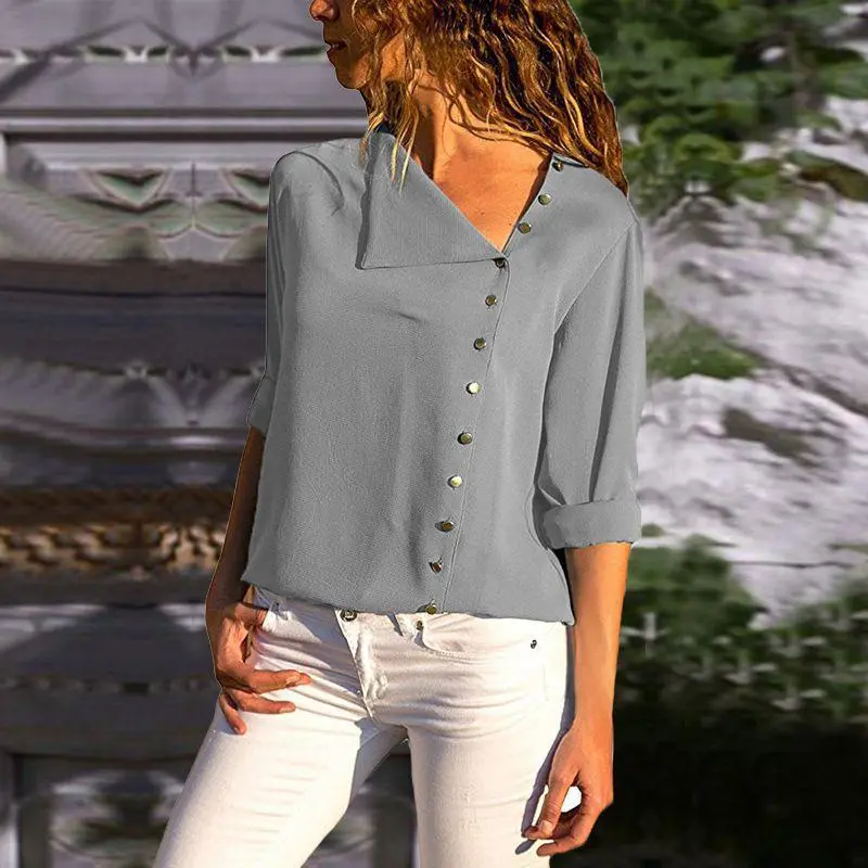 Oblique Collar  Long-sleeved Shirts