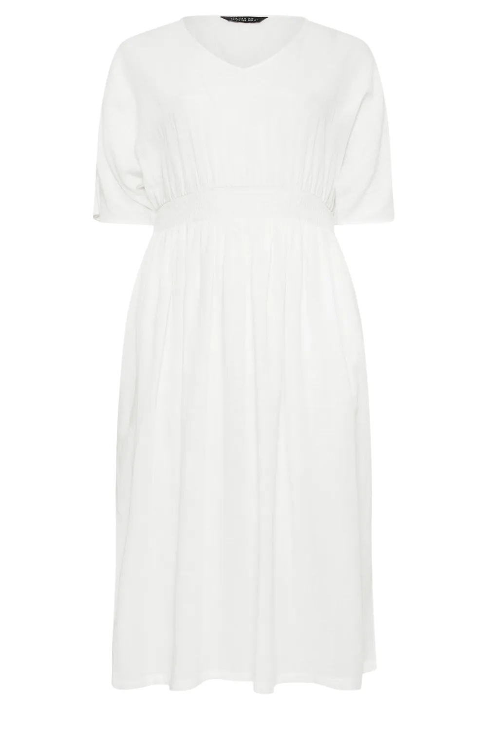 YOURS Curve White Linen Shirred Midaxi Dress