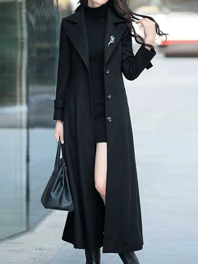 Women's Long Overcoat Winter Coat Single Breasted Trench Coat Thermal Warm Windproof Belted Dress Coat Fall Silm Fit Elegant Lady Coat Classic Jacket Long Sleeve
