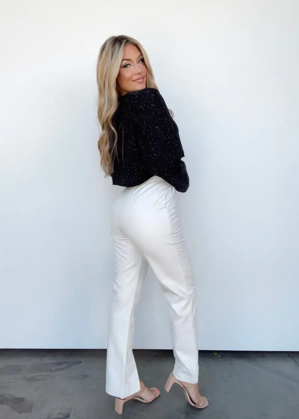 Ivory Front Slit Leather Pants