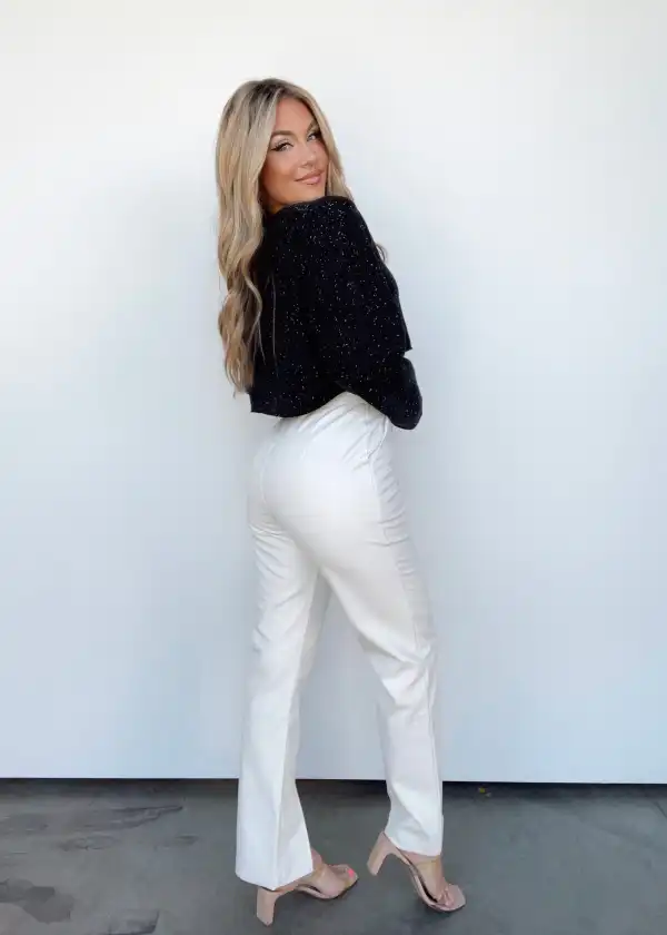 Ivory Front Slit Leather Pants