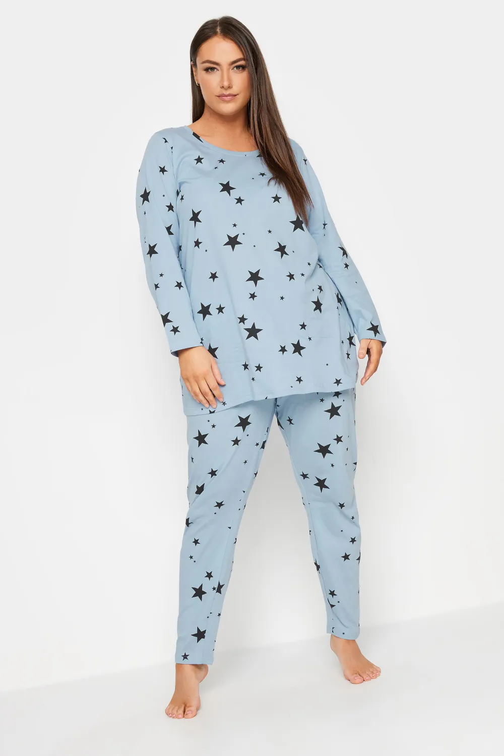 YOURS Curve Light Blue Star Print Tapered Pyjama Set
