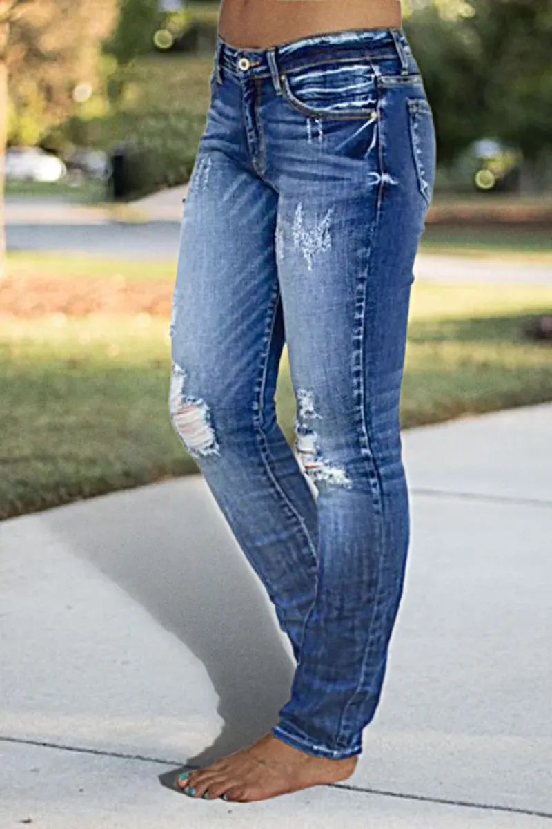 Distressed Low Rise Skinny Jeans