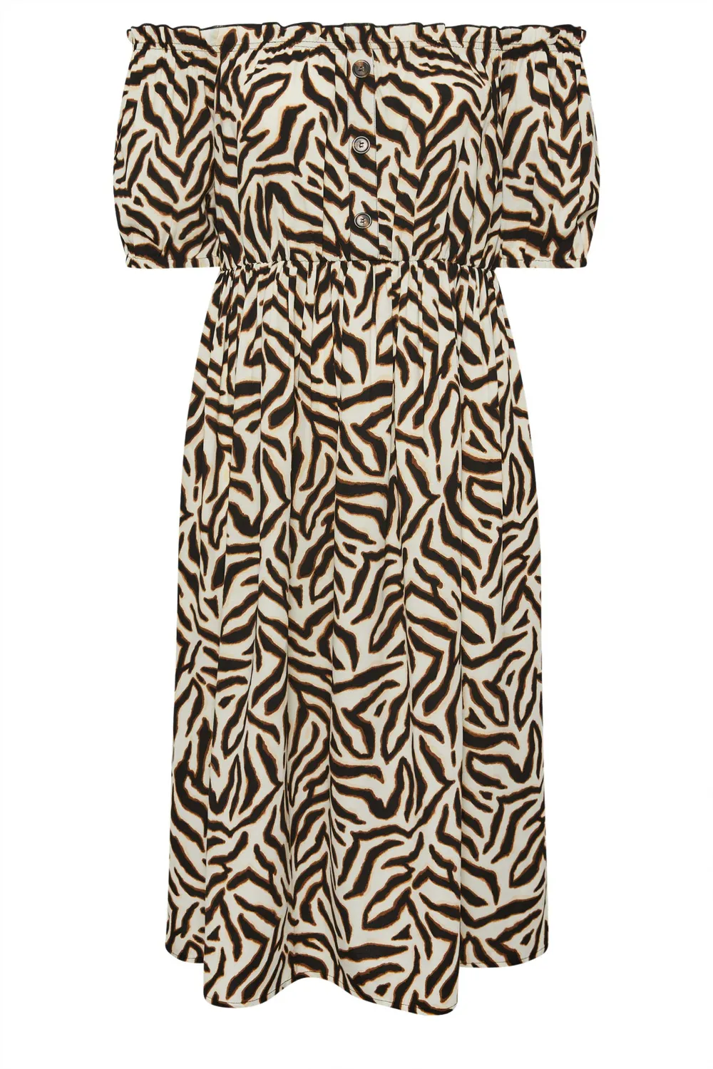 YOURS Curve Beige Brown Animal Print Bardot Midi Dress