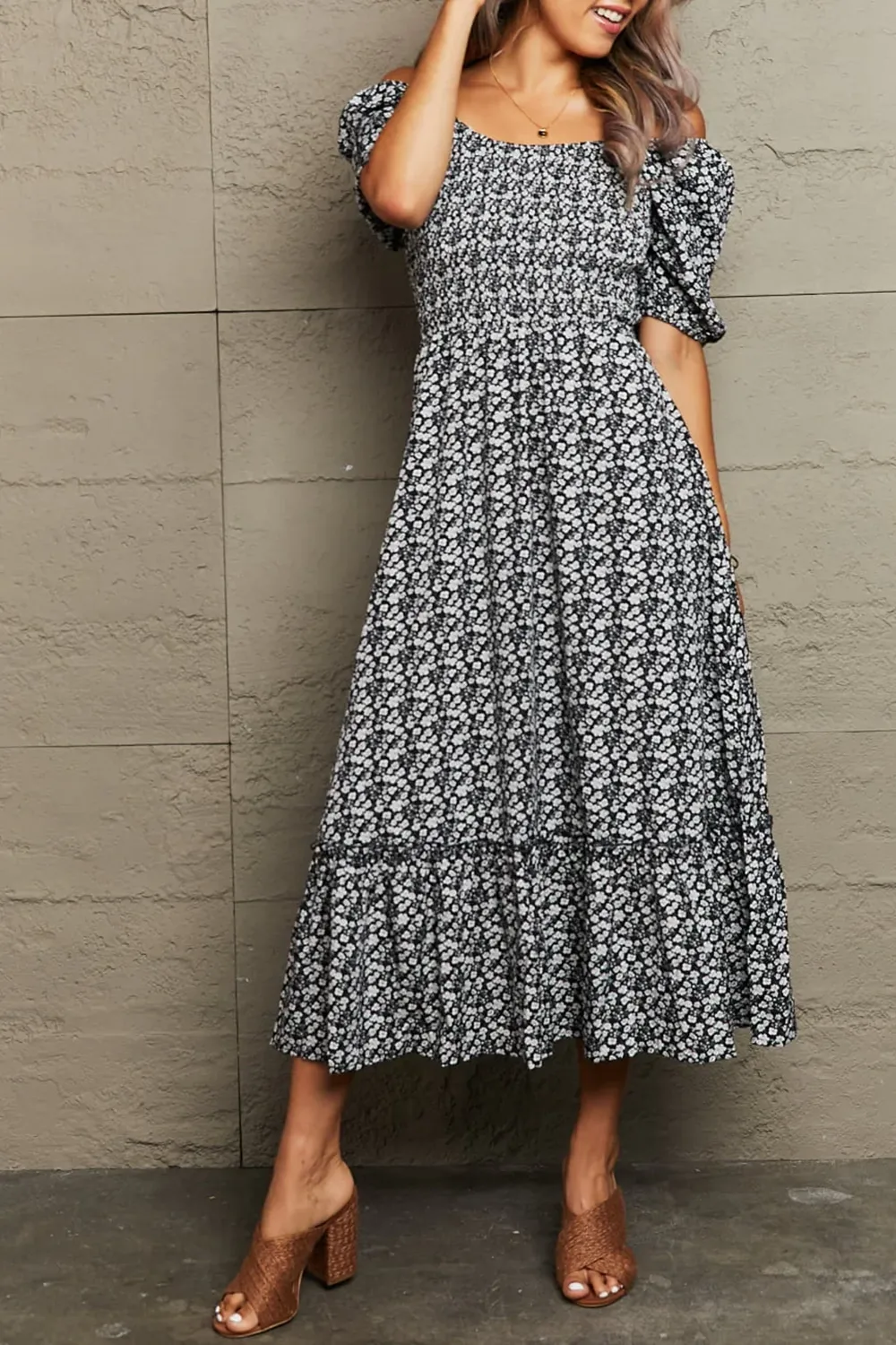 Daily Black One-Shoulder Floral Dress