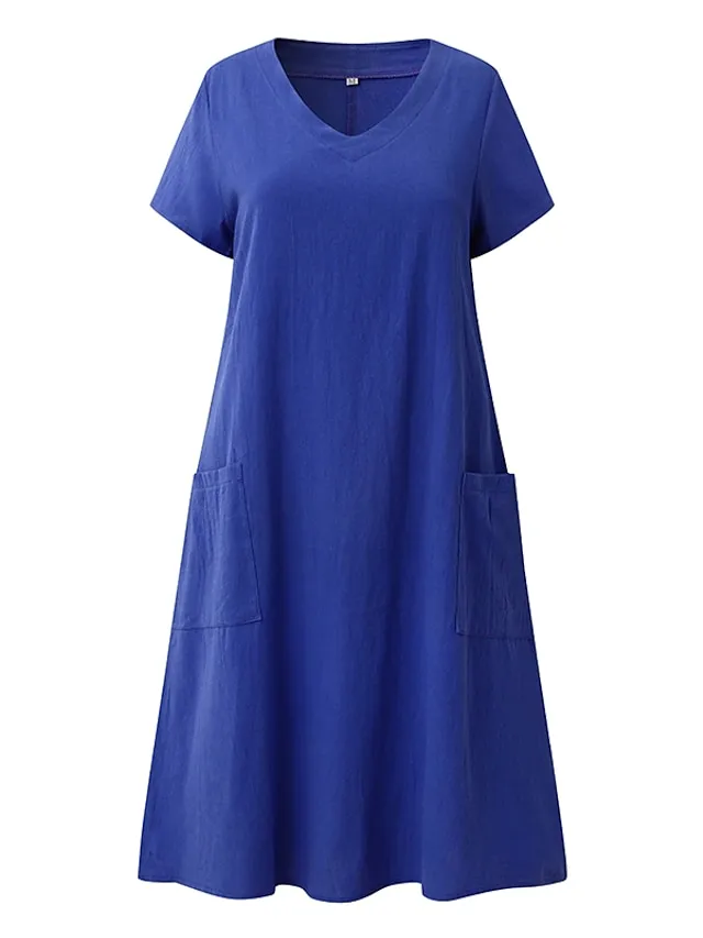 Women's Casual Dress Casual Dress Shift Dress Pure Color Pocket V Neck Midi Dress Basic Daily Vacation Short Sleeve Loose Fit Black Yellow Light Green Summer Spring S M L XL XXL
