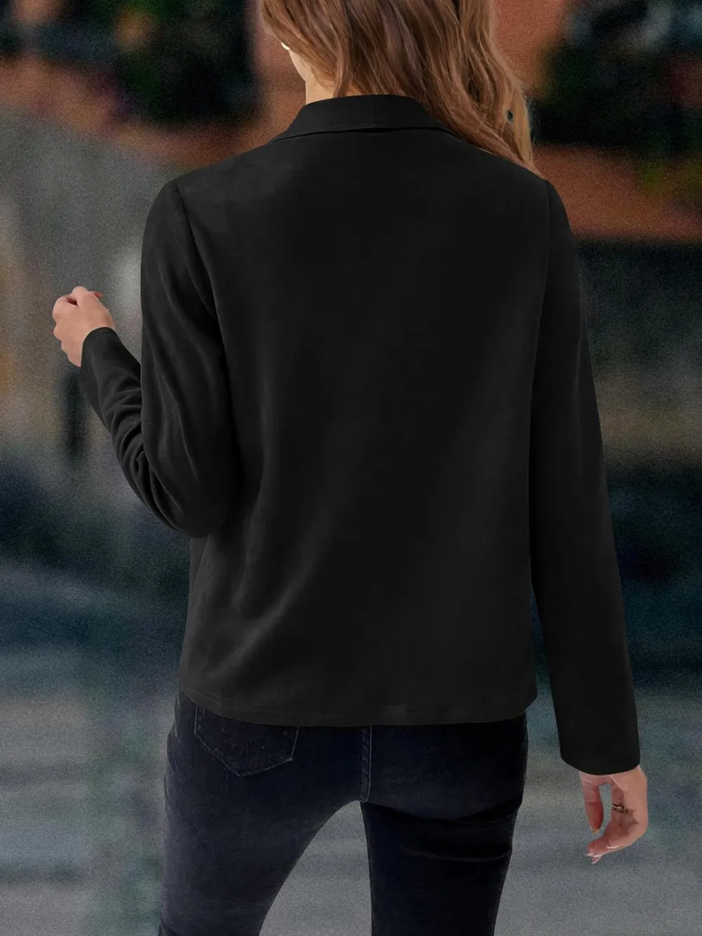 Women's Faux Suede Jackets 2023 Fall Clothes Long Sleeve Open Front Cropped Coat Outwear