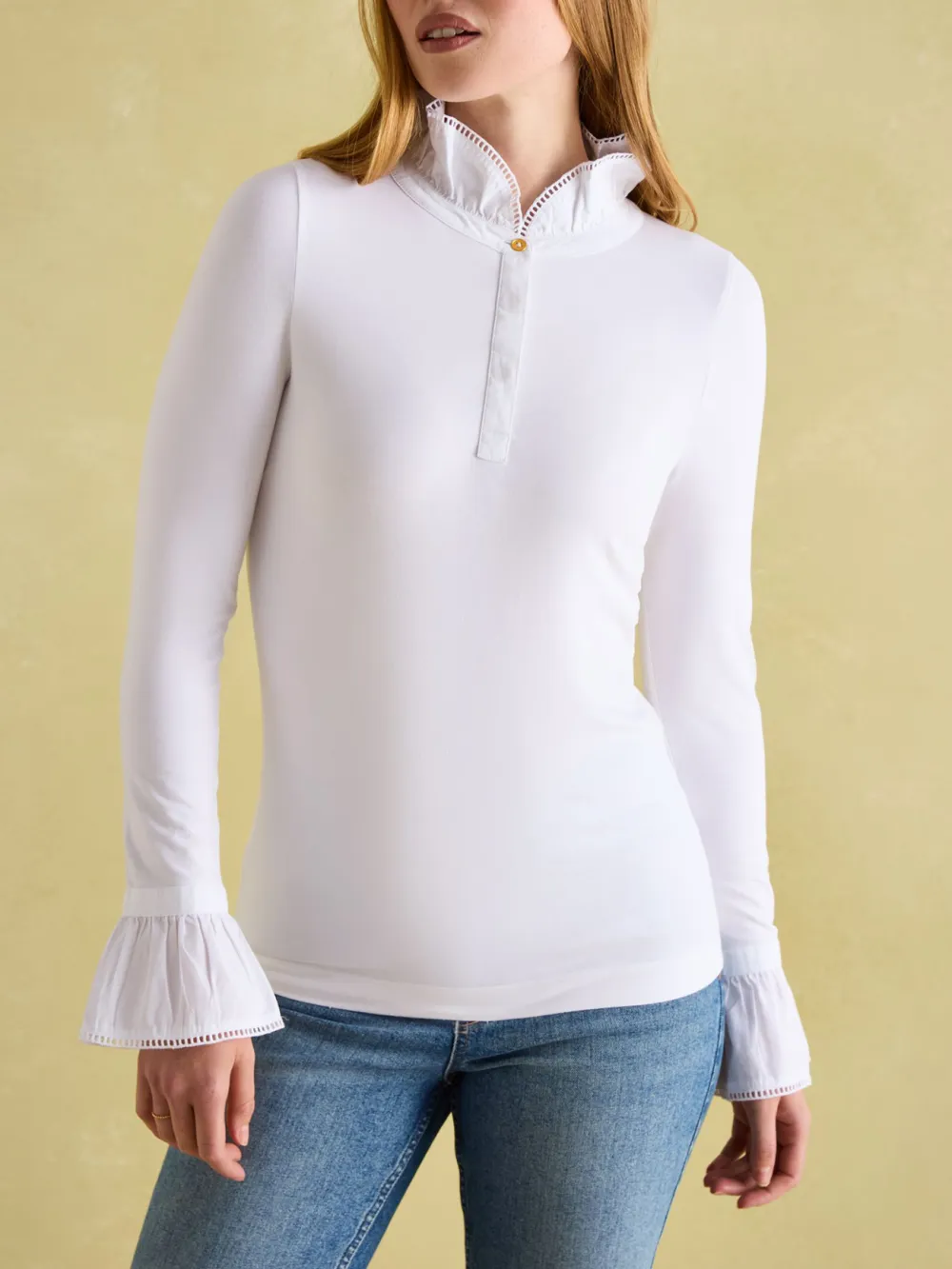 Black Long Sleeve Frilled Neck Top