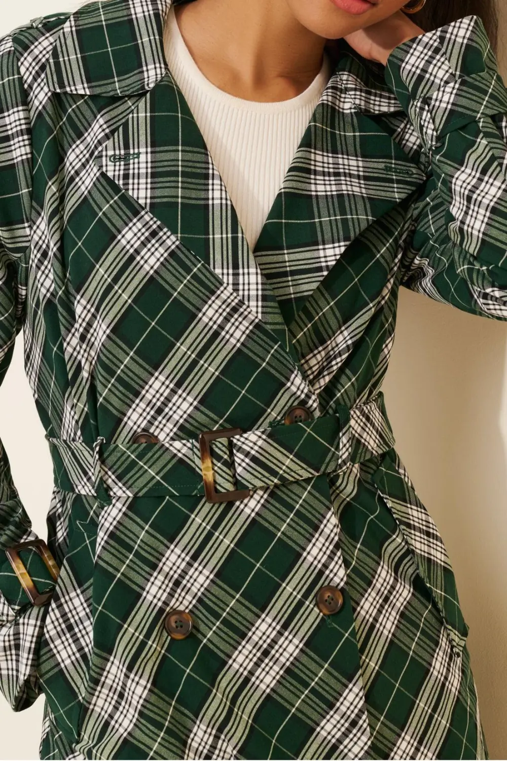 Plaid Longline Trench Coat