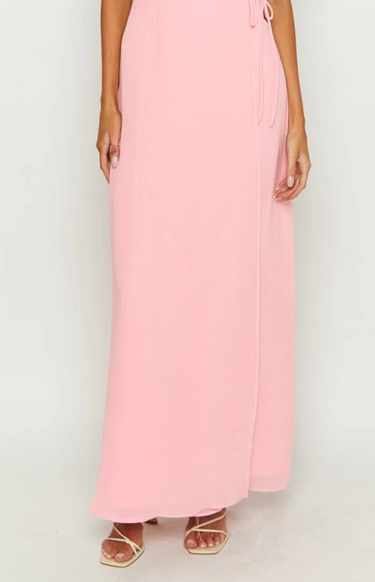 Pink Long Sleeve Sheer Maxi Dress