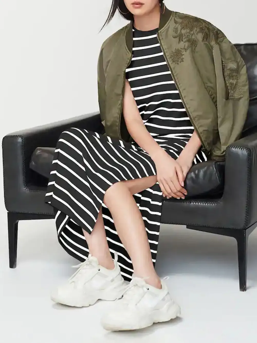 Basic Minimalist Ribbed Solid Color Crew Neck Dress