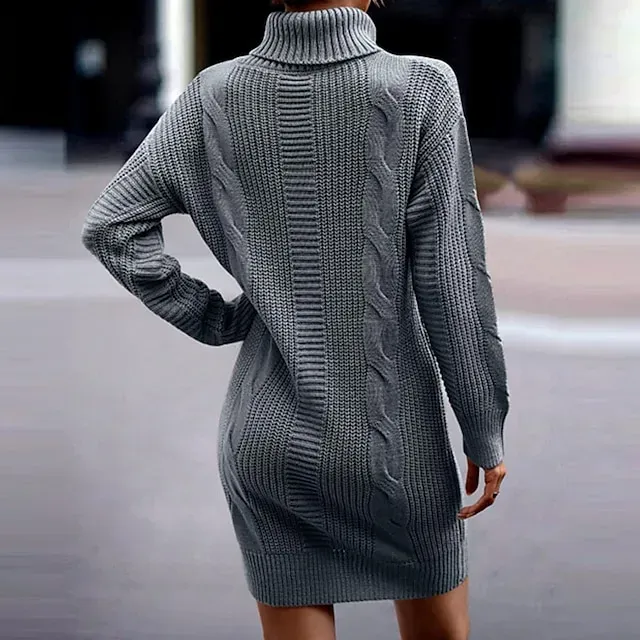 Women's Sweater Dress Knit Dress Jumper Dress Midi Dress Black Pink Army Green Long Sleeve Pure Color Knit Fall Winter Autumn Turtleneck Knitwear Fall Dress Loose Fit 2023 S M L XL