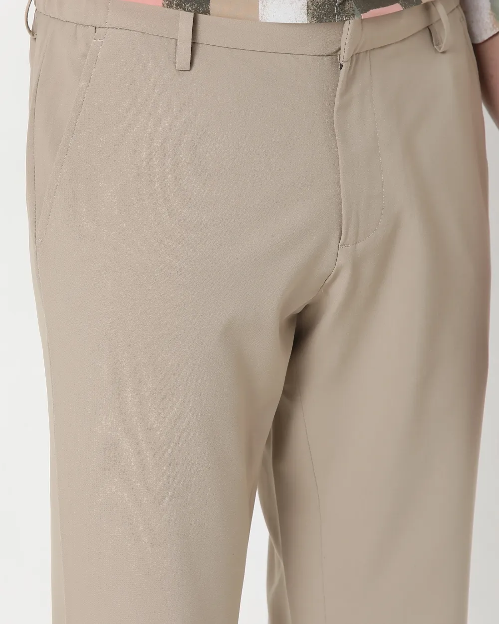 Classic Versatile Soft Slim-Fit Straight-Leg BeigeTrousers