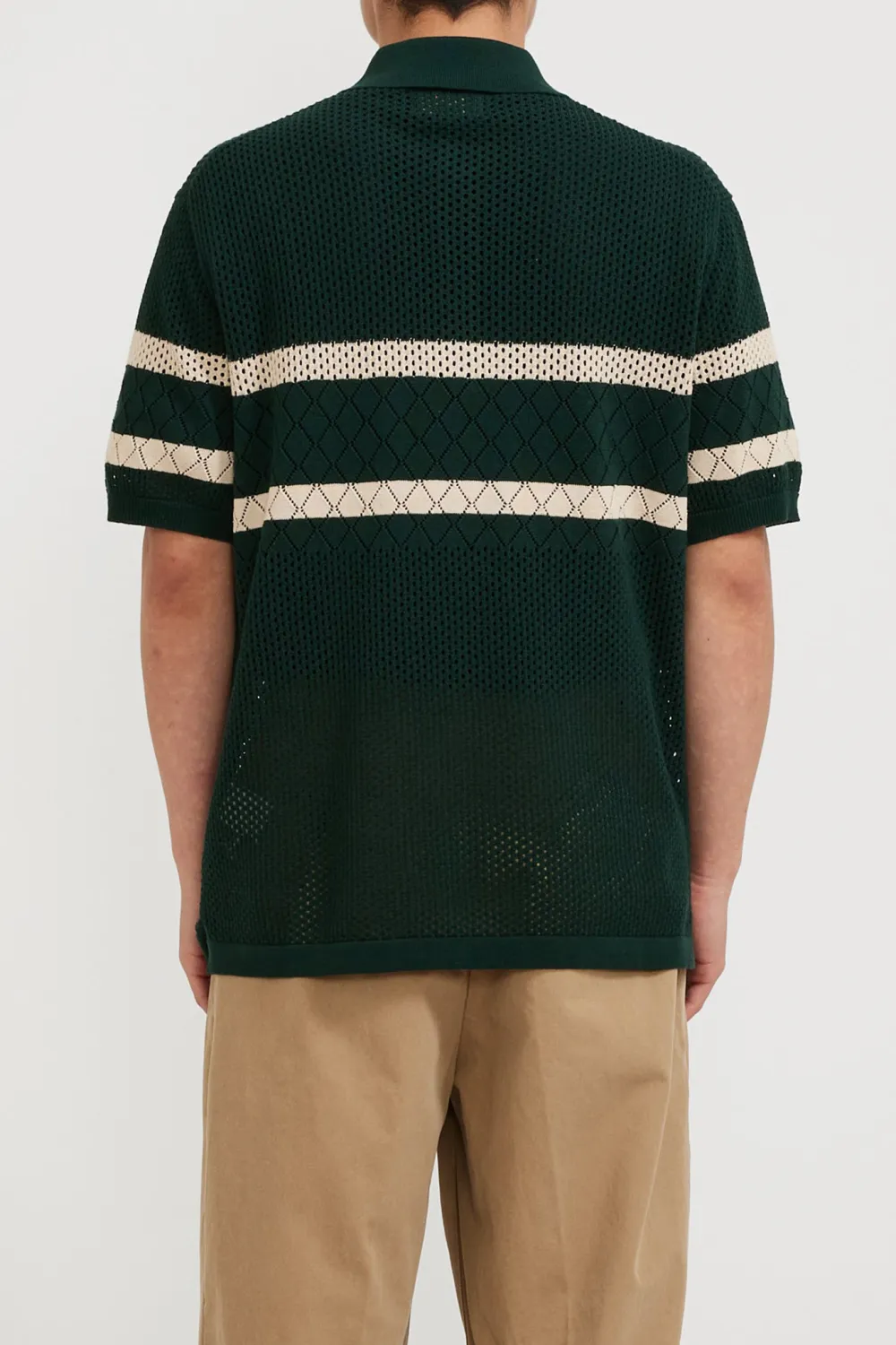Knit Polo Mesh Stripe Green