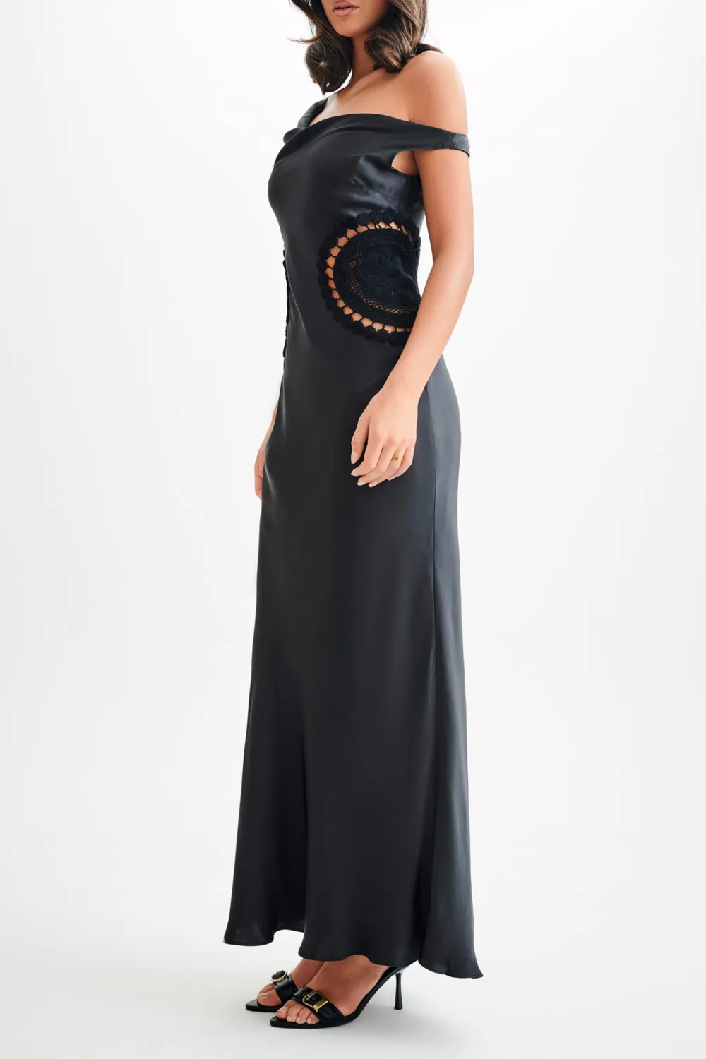 Satin Maxi Dress With Crochet