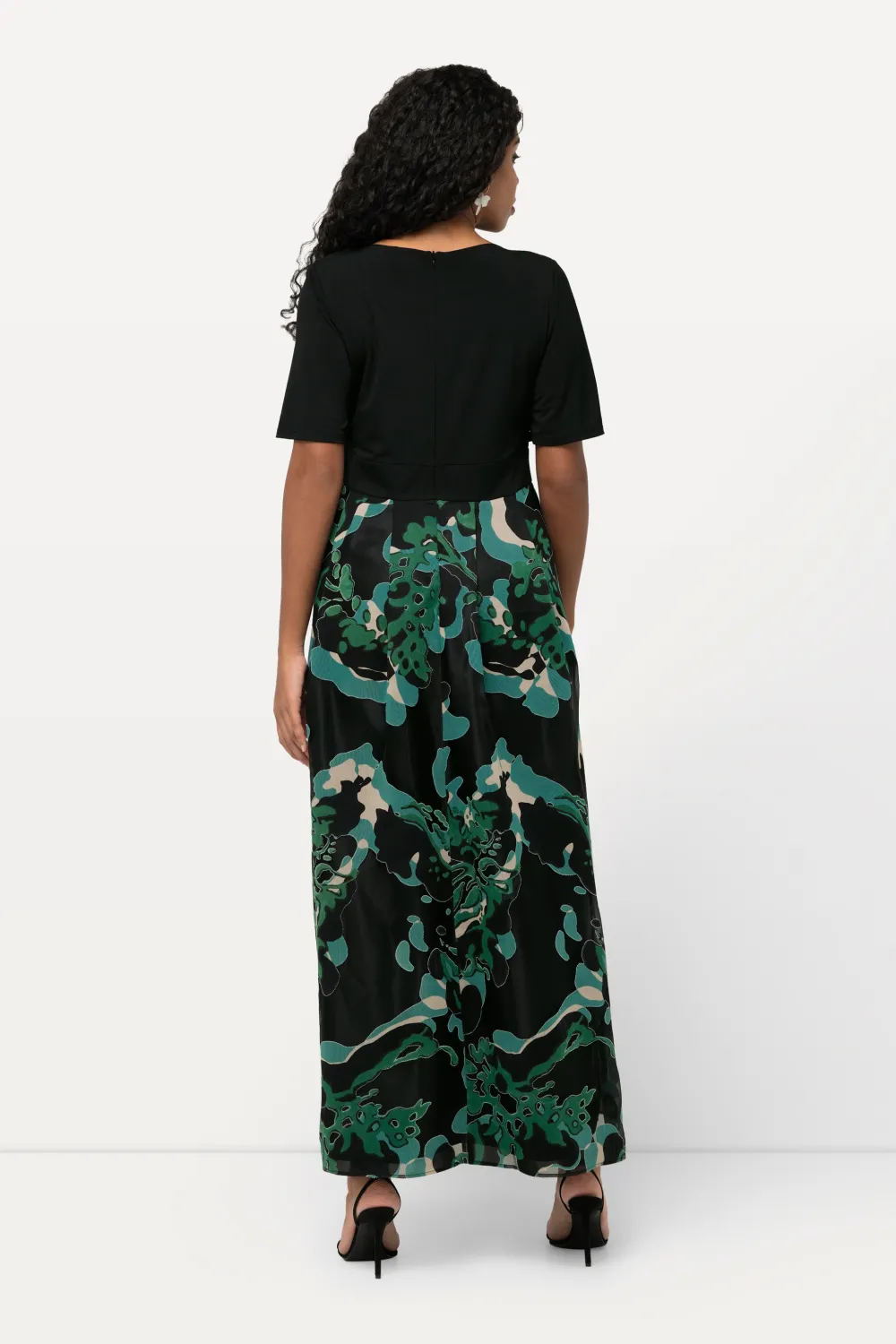 Ausbrenner-Maxikleid A-Linie V-Ausschnitt Halbarm