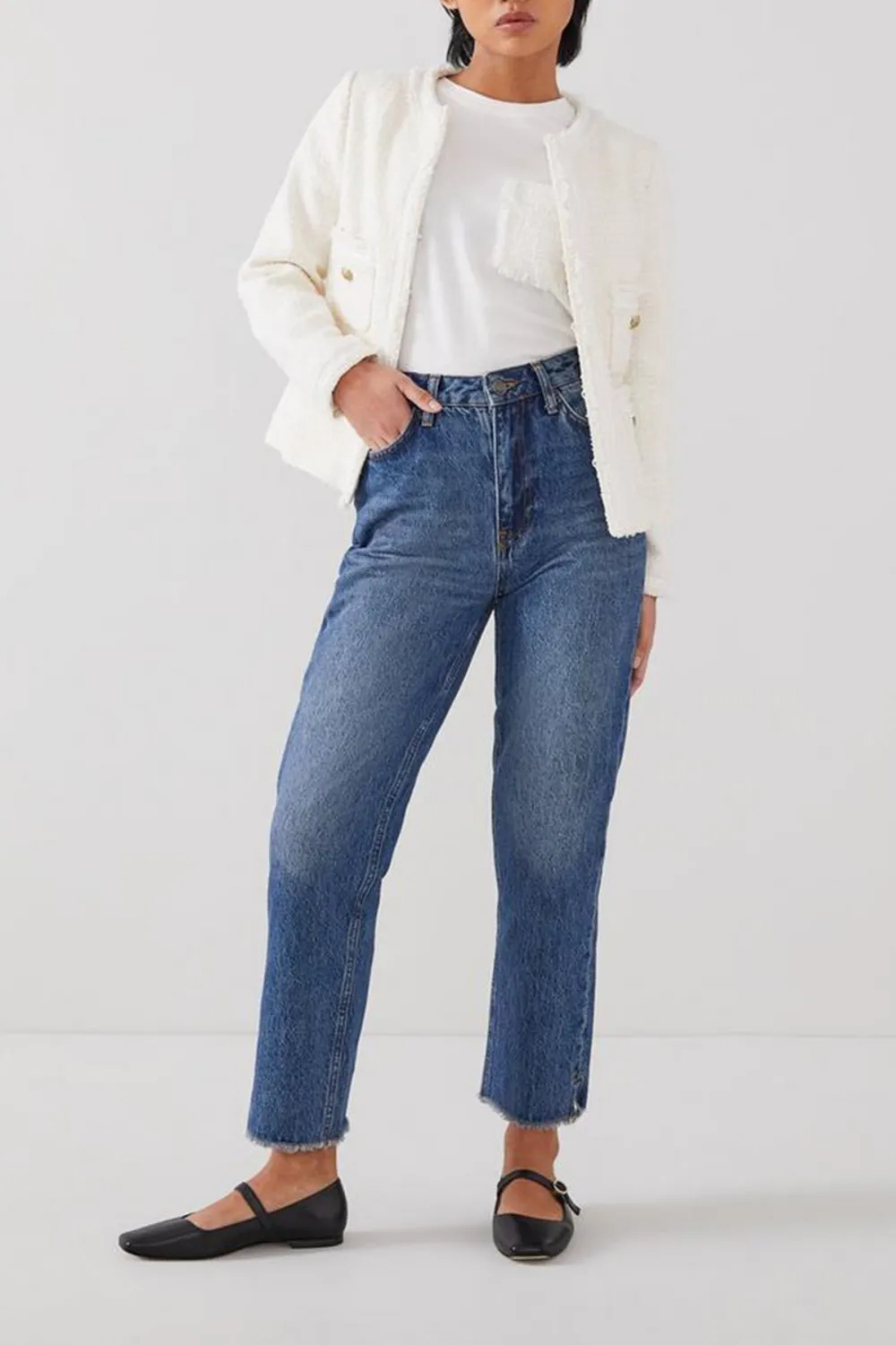 White Tweed Pocket Detail Short Jacket