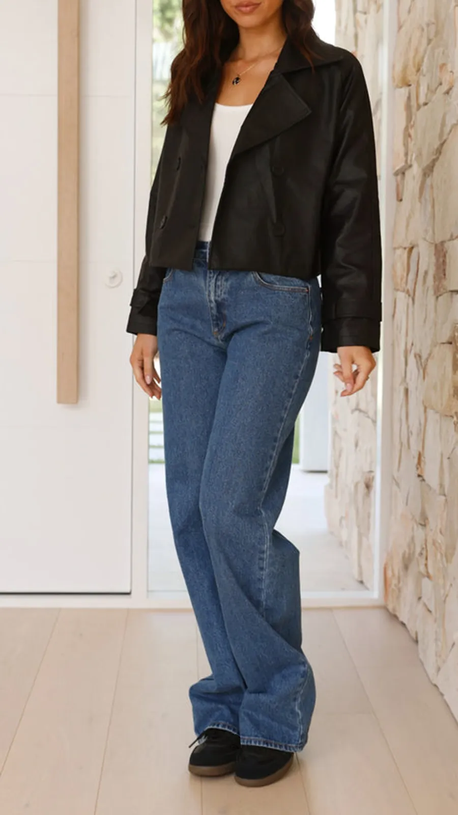 Cropped Trench Jacket - Black