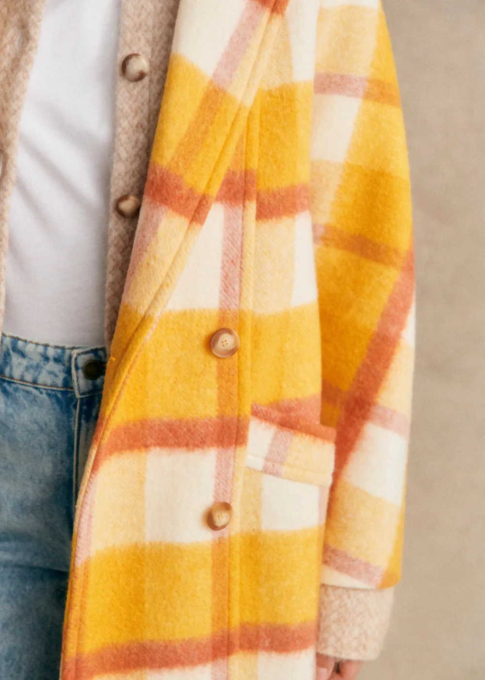 Loose Check Long Coat