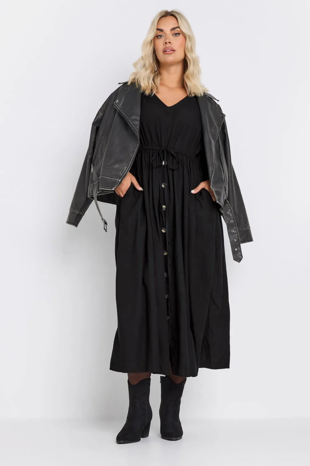 YOURS Curve Black Frill Sleeve Linen Maxi Dress