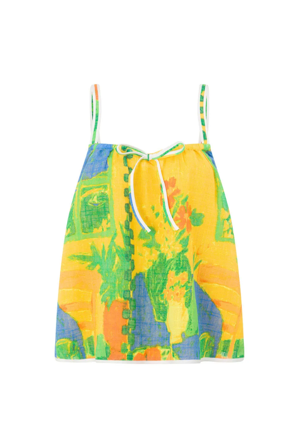 Colorful Print Spaghetti Strap Tie Front Top