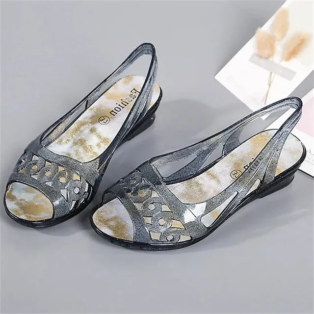 Women's Sandals Wedge Heels Clear Shoes Outdoor Beach Summer Wedge Heel Casual Comfort Minimalism PVC Loafer Solid Color White Gold Grey