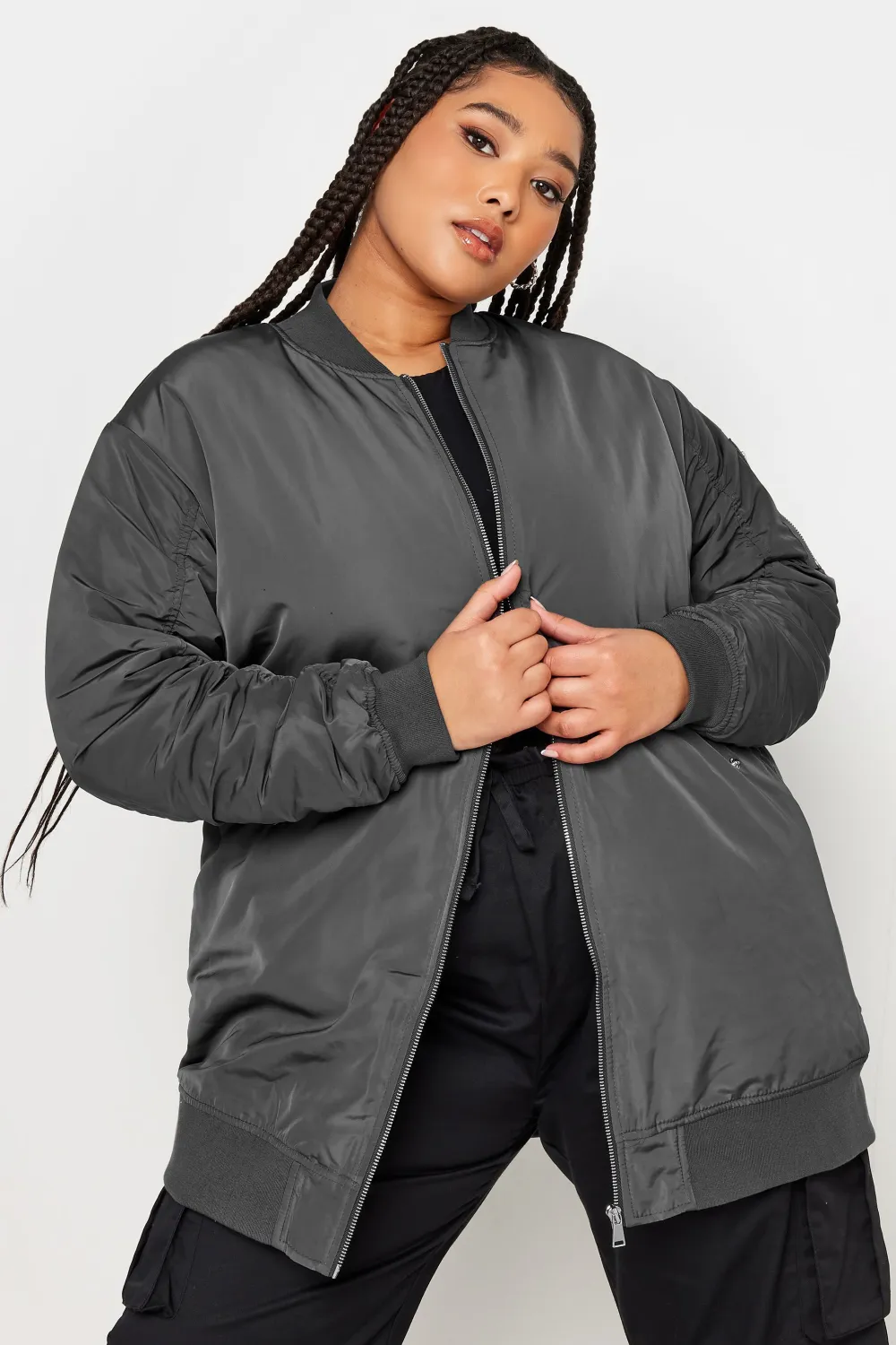 YOURS Curve Black Longline Bomber Jacket