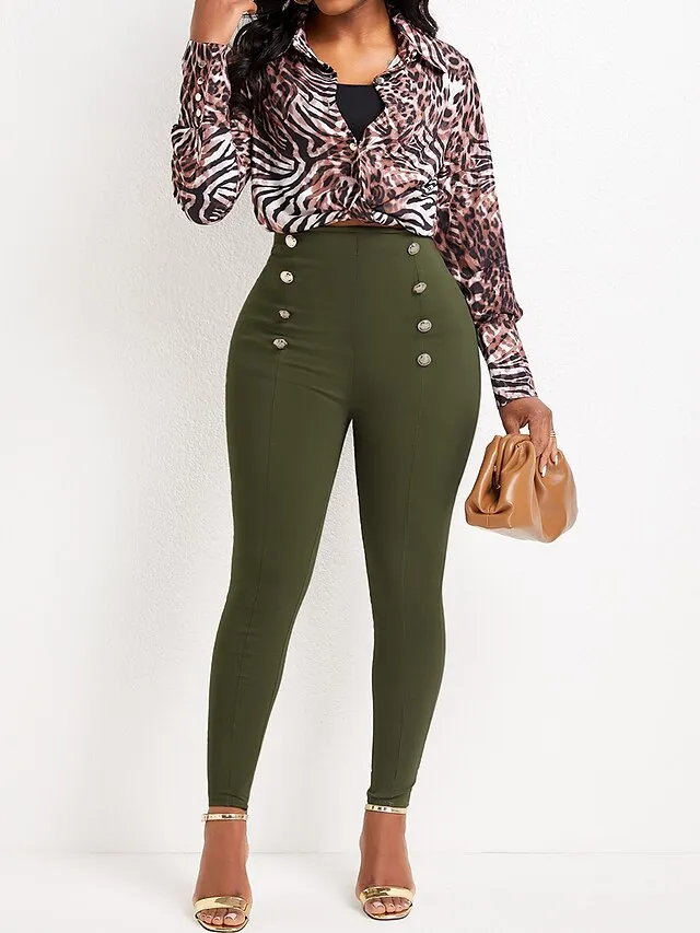 Women's Pants Trousers Leggings Full Length High Cut Micro-elastic High Waist Fashion Streetwear Party Daily Wear Black White S M Fall Winter