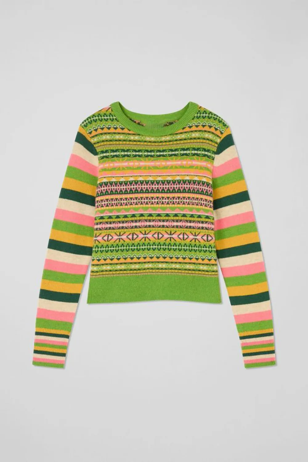 Color Blocked Striped Cropped Knit Sweater
