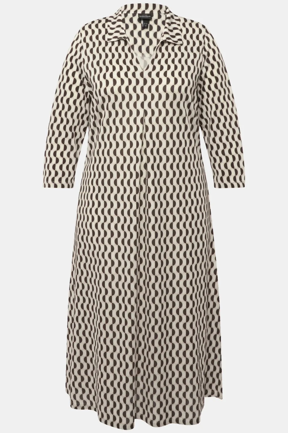 Midikleid Slinky-Piqué A-Linie Hemdkragen 3/4-Arm