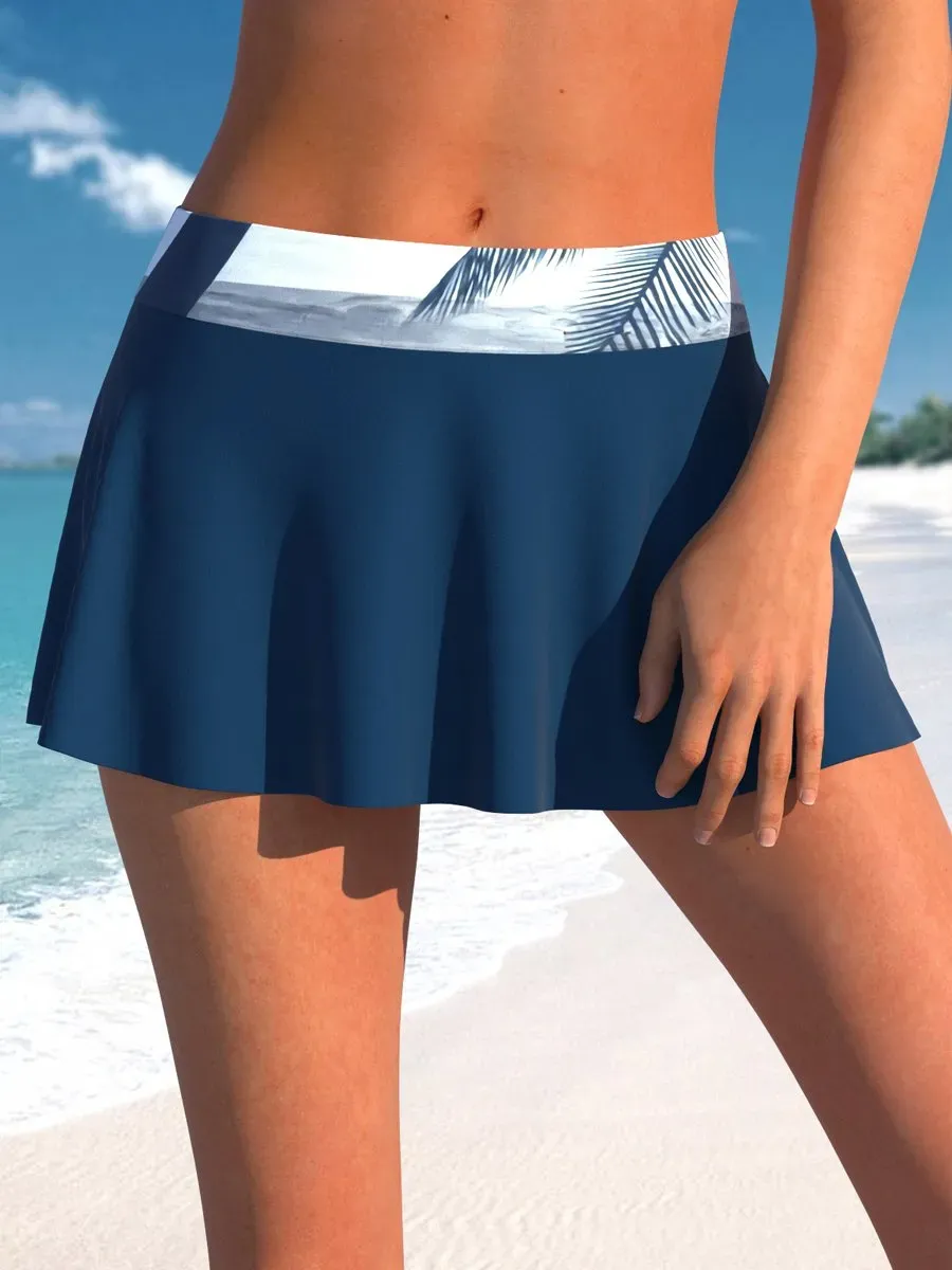 Women's Navy Beach Vibes Palm Coconut Tree Print Swimsuit Set