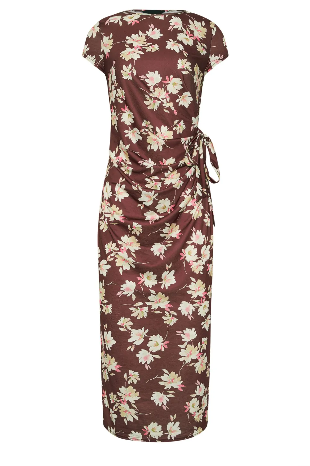 Ruched Style Dark Red Floral Midi Dress